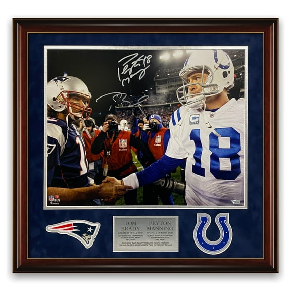 Tom Brady Peyton Manning Autographed 16x20 Photo Framed to 23x27 Fanatics