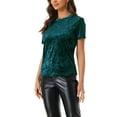 thumbnail image 4 of INSPIRE CHIC Haut de Fête en Velours pour Femmes Col Rond Manches Courtes T-Shirt Décontracté TG Bleu Vert, 4 of 6