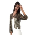thumbnail image 3 of YEAHDOR Womens Hollow Lace Cardigan Long Sleeve Sequins Bolero Shrug Casual Shawl Gold One Size, 3 of 5