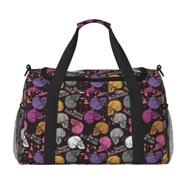 Xecao Halloween Skeleton Pattern Lightweight Crossbody Weekender Bag Mesh Side Pockets Padded Handles Sports Outdoor Gear Organizer