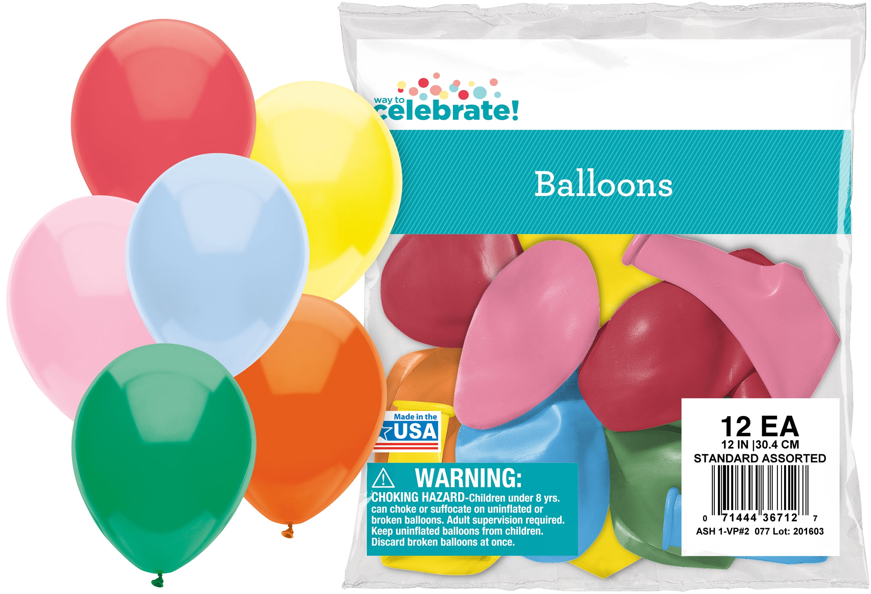 WAY TO CELEBRATE! 12" Assorted Colors Party Balloons, 12 Count