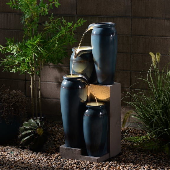 39" H Multi-Tiered Lighted Jug Water Fountain Indoor/Outdoor Use
