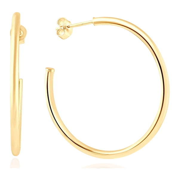 Pompeii 14k Yellow Gold 2mm Designer Hoops Women's Earrings 1 3/4" Tall 1.60grams (,)