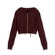 thumbnail image 1 of Blusa informal de manga larga con capucha y bolsillos con cremallera de color liso para mujer, blusa de poliéster para mujer, 1 of 5