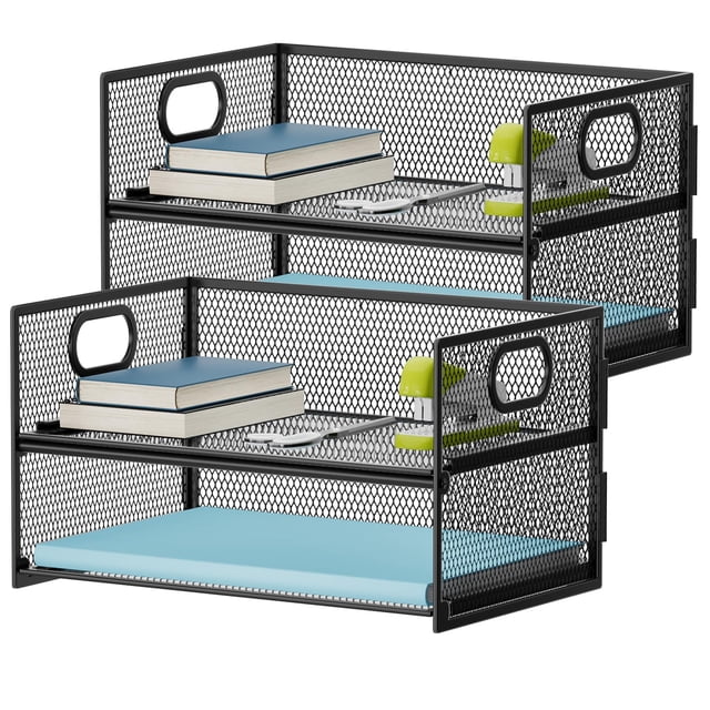 Organizador de papel Marbrasse, bandeja para cartas, 2 niveles, archivador de malla