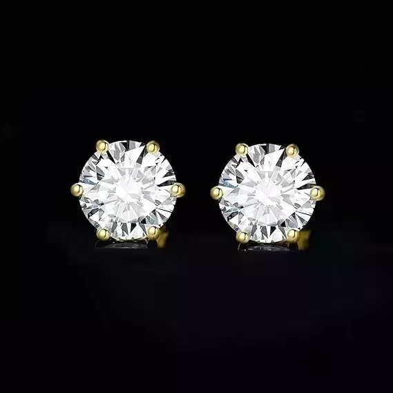 1Ct Round Lab Created Moissanite Solitaire Stud Earrings 14K Yellow Gold Plated