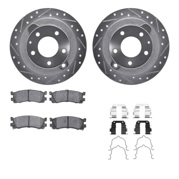Dynamic Friction Company Rear Brake Rotors-Drilled and Slotted-Silver with 5000 Advanced Brake Pads includes Hardware 7512-80023