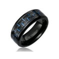thumbnail image 1 of Mens Wedding Band in Titanium 8MM Ring Black Plated with Black and Blue Carbon Fiber Inlay, 1 of 2