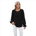 thumbnail image 1 of Blusa de Larga Abullonada para Mujer, Elegante, Informal, con Cuello Redondo, de , Holgada y Plisada. Negro XXL, 1 of 9