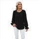 thumbnail image 1 of Blusa de Larga Abullonada para Mujer, Elegante, Informal, de con Cuello Redondo, Holgada, Plisada, para Trabajo y Oficina. Negro XL, 1 of 9