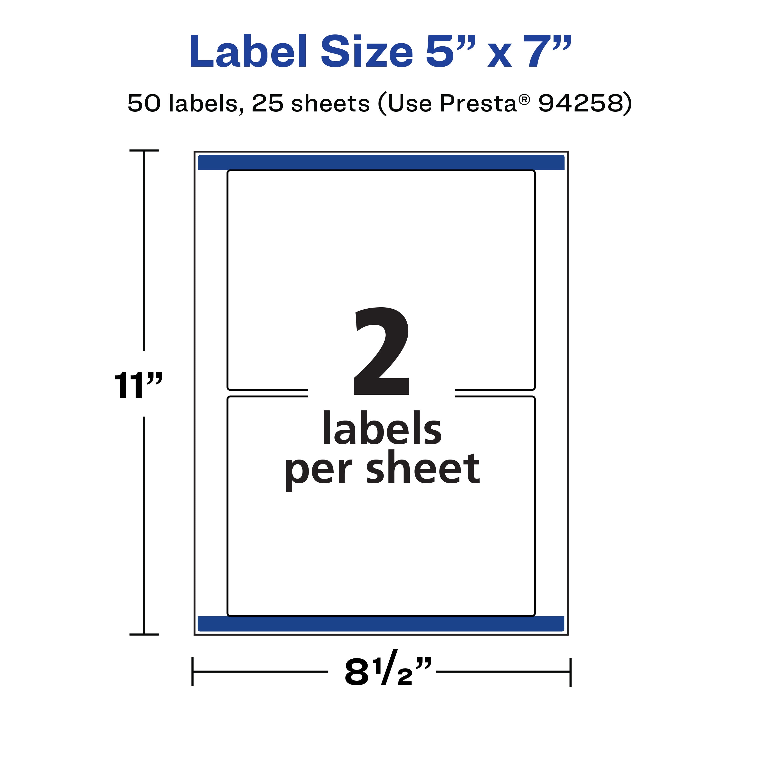 Avery Matte White Rectangle Labels, 5" x 7", 50 Labels