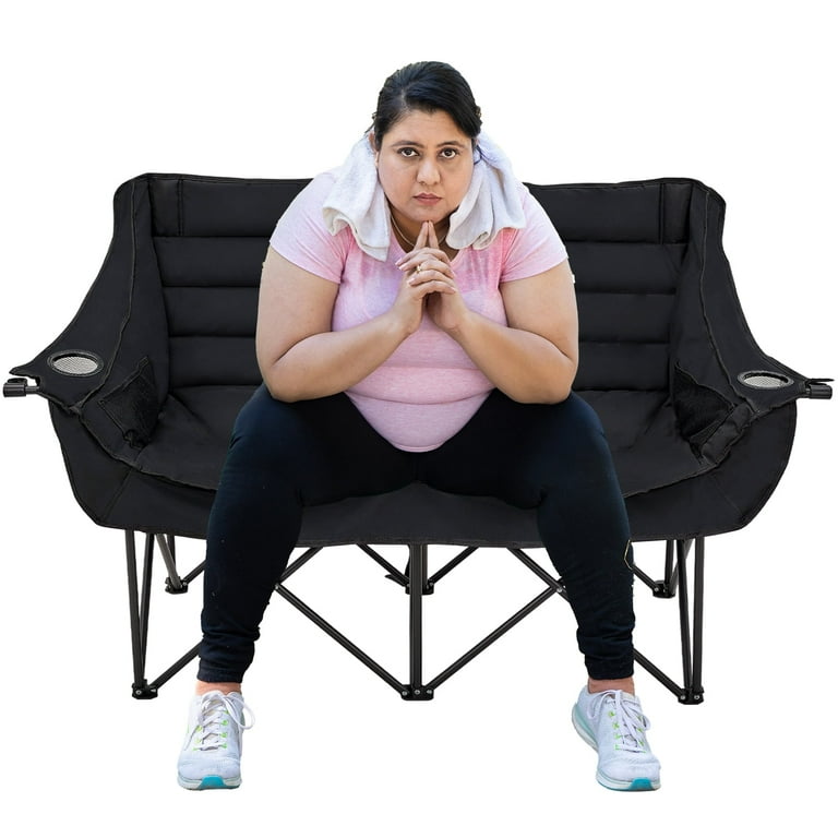 Slsy XXXL Oversized 2 Person Fully Padded Camping Chair Folding Loveseat Camping Couch Double Camping Chairs Heavy Duty Portable Lawn Chair Patio