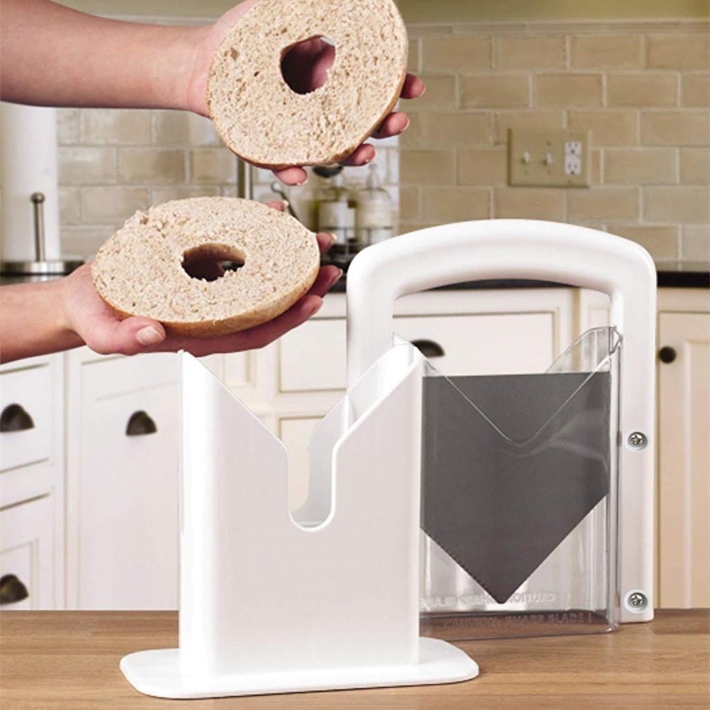 Bagel Slicer,Commercial Bagel Cutter,Built-In Safety Shield,Easy And Safe  To Use,Stainless Steel Bagel Guillotine,Serrated Blade,Universal Slicer,For