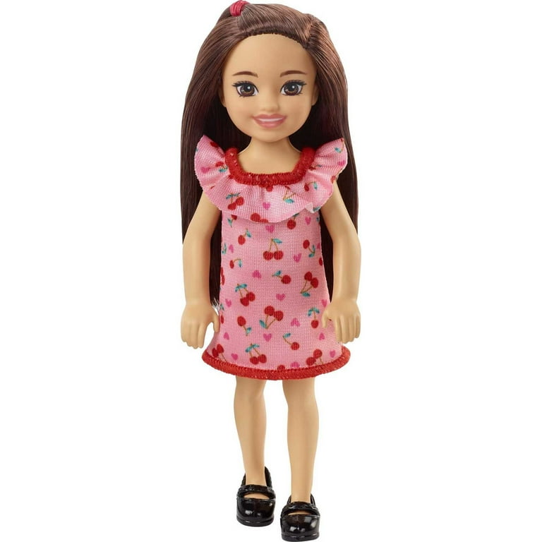 Barbie Chelsea Mini Doll in Cherry Print Dress with Brunette Hair Brown Eyes Toy Walmart