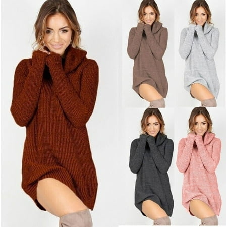 2018 New Fashion Womens Cowl Neck Loose Long Sleeve Oversize Sweater Jumper Shirt Tops