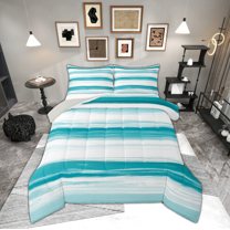 Manfei Abstract Geometric Queen Comforter Set for Teen, Chic Stripes Ombre Bedding Comforter Set, Modern Fashion Reversible Bedding Set, Luxury Bedroom Decor, 3 Pieces