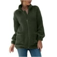 thumbnail image 2 of jsaierl Sherpa Jacket Women Zip Up Long Sleeve Fleece Jacket Outwear Solid Color Warm Stand Collar Fall Coat Top with Pocket, 2 of 6