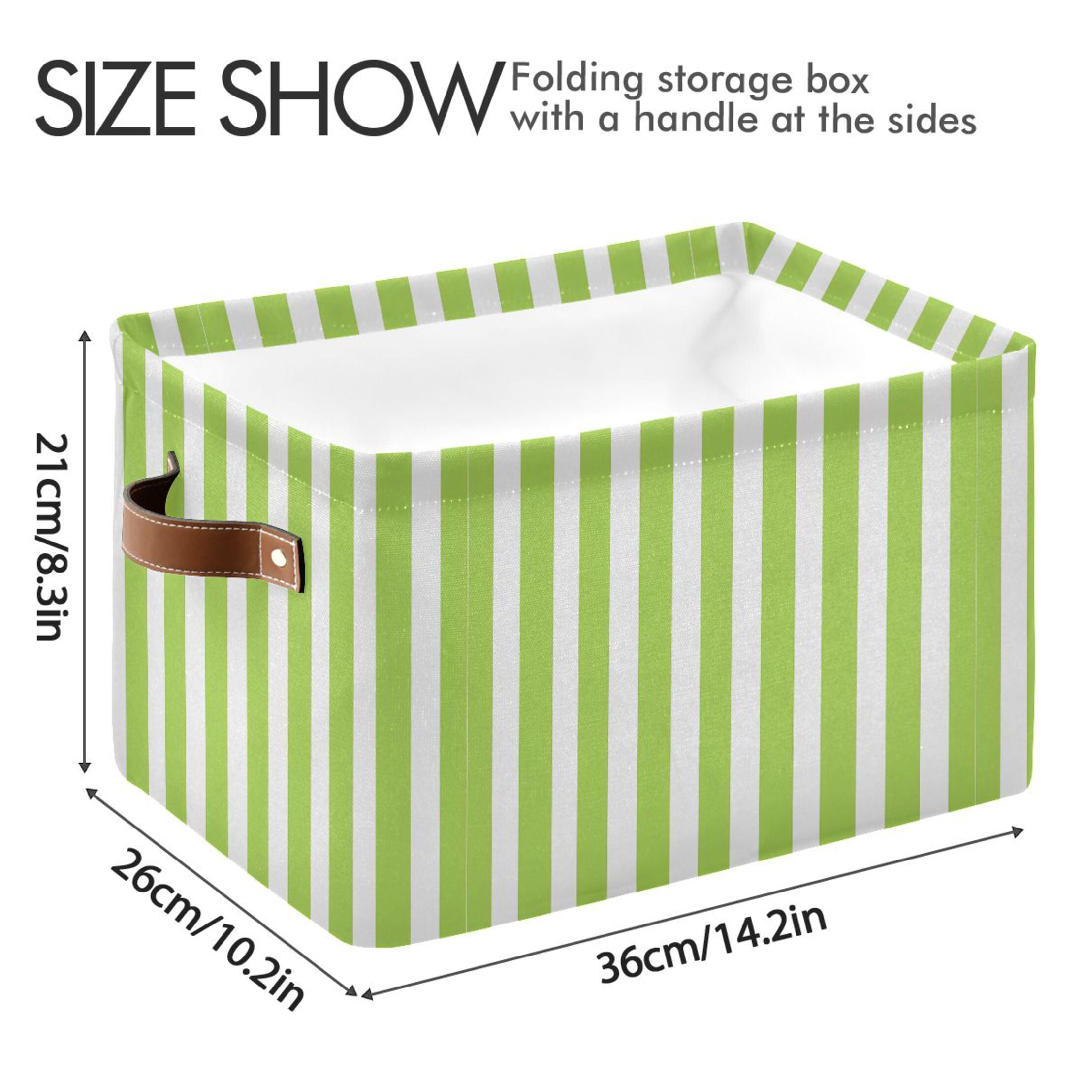 2 Pack Storage Bins with Handle Fabric Organizer Basket Foldable Box Apple Green and White Stripes 14.2x10.2x8.3
