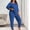 Blue, variant on Dianli Pajamas Loungewear Plus Size Solid Color Seven Quarter Sleeve And Pants Thermal Pajama Set Soft Warm Breathable Relaxed Homewear Nightwear Sleepwear