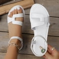 thumbnail image 5 of Women's Flat Sandals, Faux Leather Adjustable Elastic Strap Shoes, Comfortable Wide Width Casual Dress Sandals for Daily Work Summer, Black/White, 5 of 10