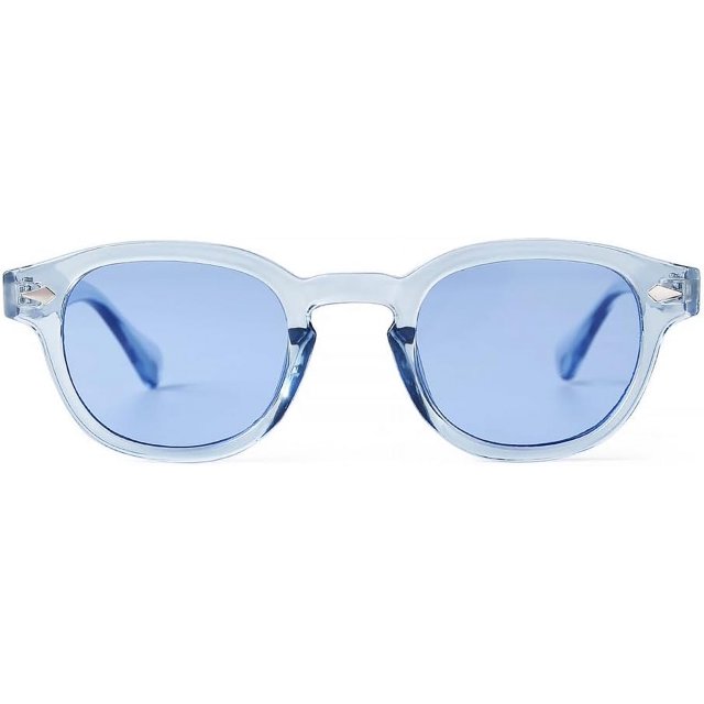 HCHES Transparent Blue Round Sunglasses Women Men Retro Rivet Small Sun Glasses UV400