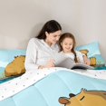 thumbnail image 4 of Manfei Cute Capybara Queen Comforter Set,Kawaii Wildflower Print Comforter Sets Queen,Blue,Reversible,3 Pieces,1 Comforter and 2 Pillowcases, 4 of 7