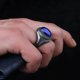 thumbnail image 3 of Anillo geométrico de plata envejecida con zafiro de patrón vintage (talla L) Sincero Electrónica, 3 of 3