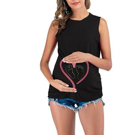 

Taqqpue Womens Maternity Shirts Tops Sleeveless Round Neck Footprints Tunic T-Shirts Pregnancy Shirts Casual Mama Pregnancy Blouses Top Maternity Clothes on Clearance