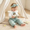 thumbnail image 3 of Enyan Newborn Girls Fall Outfits Long Sleeve Romper Shirt Top+Daisy Pant+Headband 3Pcs Set Baby Girl Winter Clothes（Size 0-3 Months）, 3 of 8