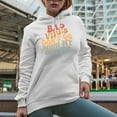 thumbnail image 2 of Bad Vibes Don't Go with My Outfit Saying, Groovy Retro Wavy Text Merch Gift, White Hooded Sweatshirt or Hoodie, Small, 2 of 5