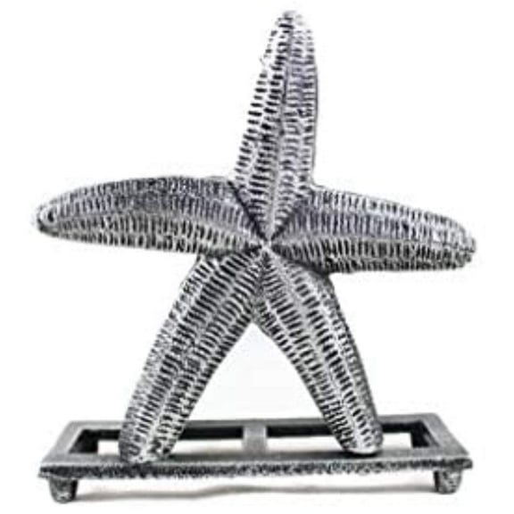 Handcrafted Nautical Decor Antique Silver Cast Iron Starfish Napkin Holder 6" - Decorative Starfish - Beac