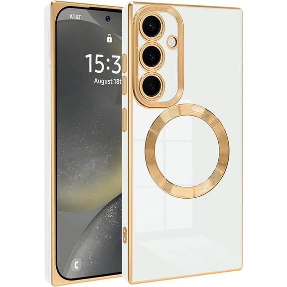 Magnetic for Samsung Galaxy S24 Case Compatible with Magsafe [Support Wireless Charging] Shockproof Soft TPU Electroplated Protective Phone Case for Galaxy S24 White