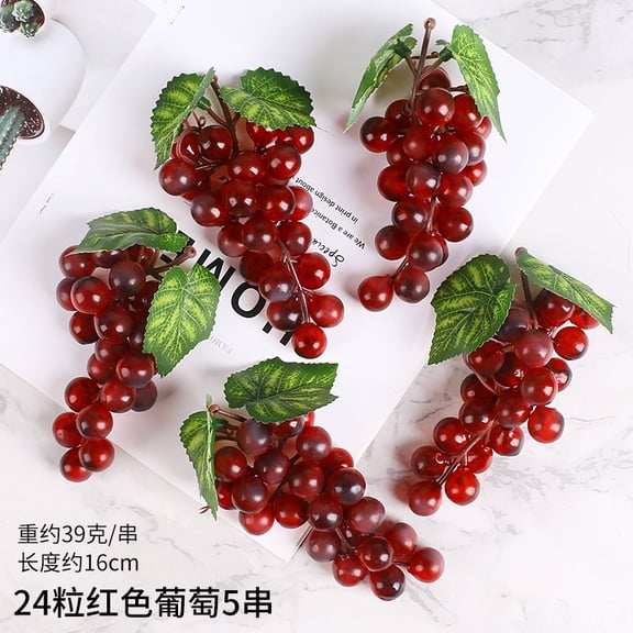 suxuMhao Artificial Grapes,5 Packs 6.3 IN Simulation Fruit,24-Grapes Bunch Fake Fruits,Faux Fruit for Home Decor,Artificial Fruits & Vegetables Decor Fruit for Holiday & Retail Display, Red