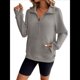 thumbnail image 3 of Sudadera Corta de con Cuello Alto y Media Cremallera para Mujer, Bolsillos y Abertura para el Pulgar. Gris L, 3 of 10