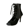thumbnail image 2 of Miluxas Women's Latin Ballroom Dance Boots Peep Toe Lace up Dance Jean Shoes Sole High Heel Black 6.5(38), 2 of 9