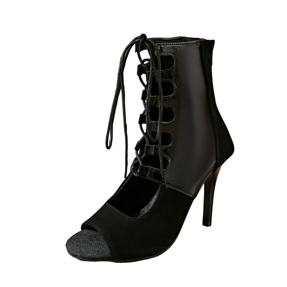 hopeusnice High-Heels Mid Calf Boots for Women Tapered High heel Breathable Soft Trendy Open Toe Non-slip 75%Rayon 25%Polyester Summer Shoes Women's High-Heels Mid Calf Boots Dress Shoes Black 42