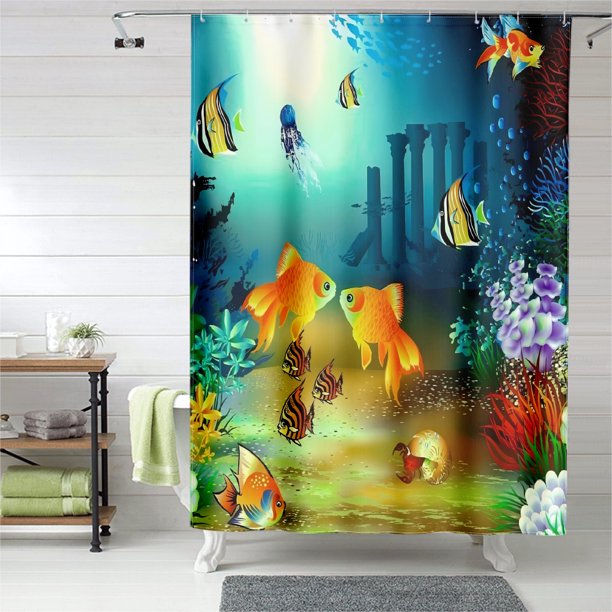 World Oceans Day Themed Shower Curtain,Shower Curtain Space Extender