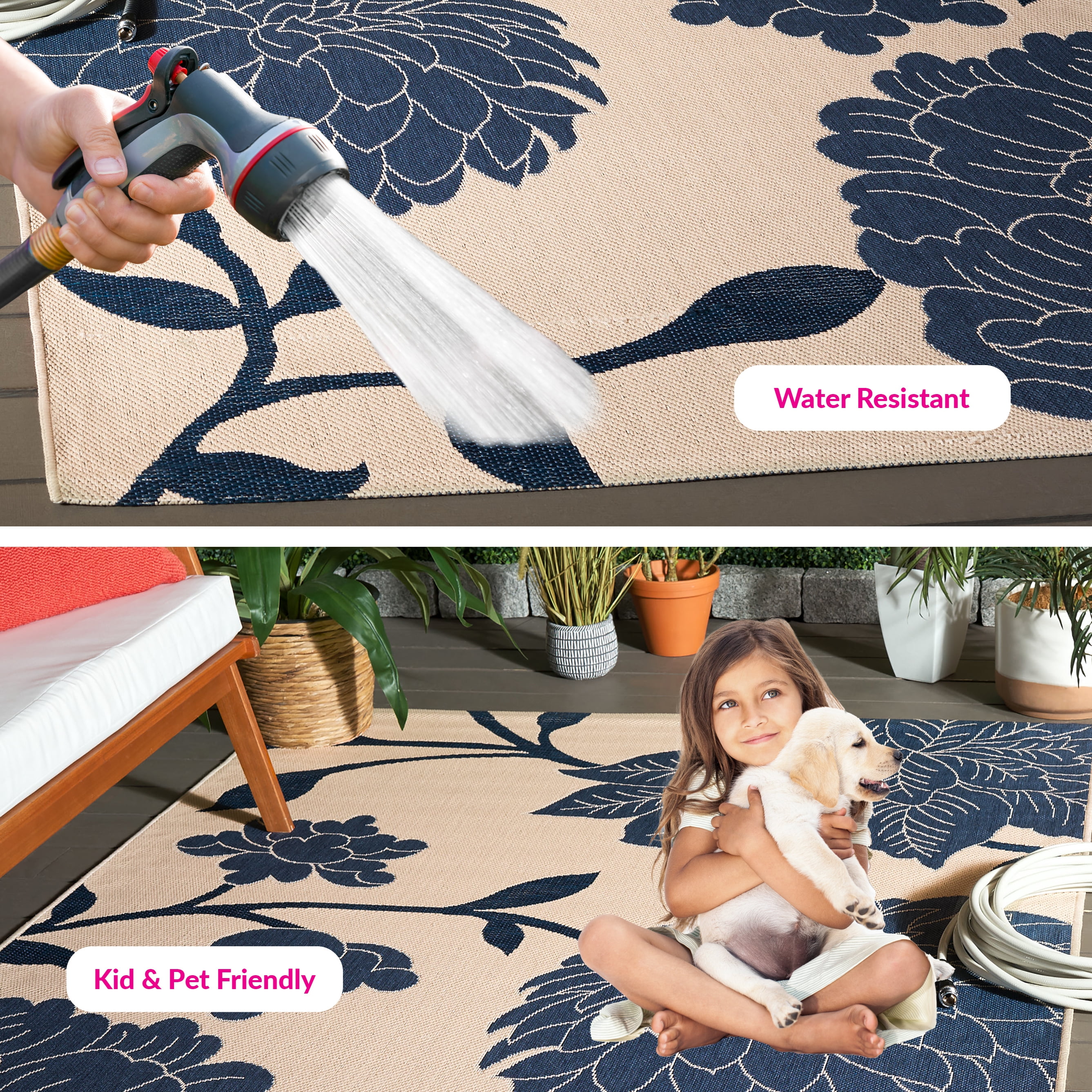 Safavieh Courtyard Tyson Floral Indoor/Outdoor Area Rug, Beige/Blue, 5'3" x 7'7"