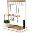 thumbnail image 1 of Ventas promocionales Soporte para joyería, organizador de anillos de madera para colgar collares de varios niveles Bandeja para aretes, 8 ganchos para guardar collares, pulseras, a, 1 of 4