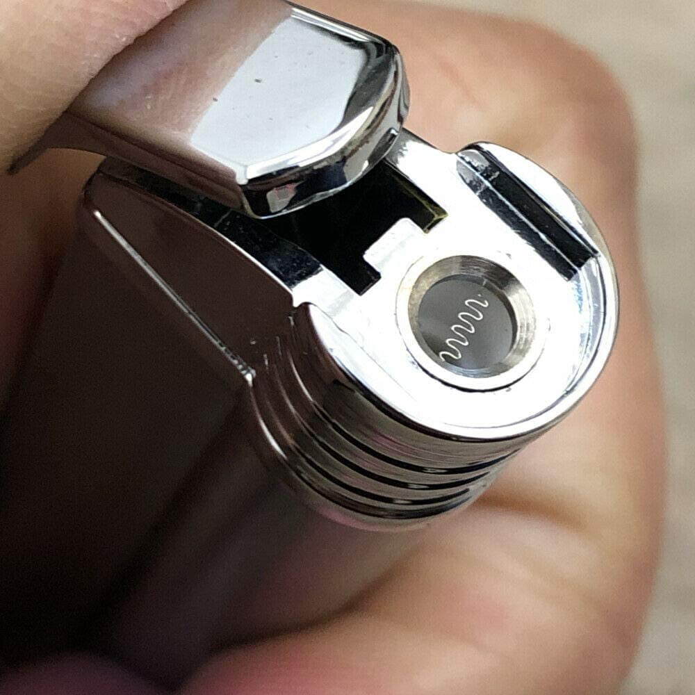 Piioket 3 Pcs Jet Blue Flame Metal Cigar Cigarette Lighter Windproof Refillable Butane Gas Fuel Viewable with Electric Wire Ignition Protection - Aomai Silver