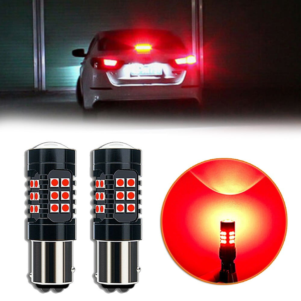 2X 1156 LED Red Strobe Flashing Blinking 3-LED Brake Tail Safety Warning Bulbs