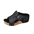 thumbnail image 2 of EKVAHL Women's Wedge Walking Slides, Cork Platform Orthopedic Sandals, Arch Support Wide Width Open Toe Beach Summer Daily Casual Walking Sandals Black, 2 of 5