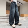 thumbnail image 4 of KVPLBQFD Girls Barrel Jeans Y2K Vintage Denim Pants for Teens Hip Hop Baggy Trousers Kids Casual Cute Summer Clothes, 4 of 5