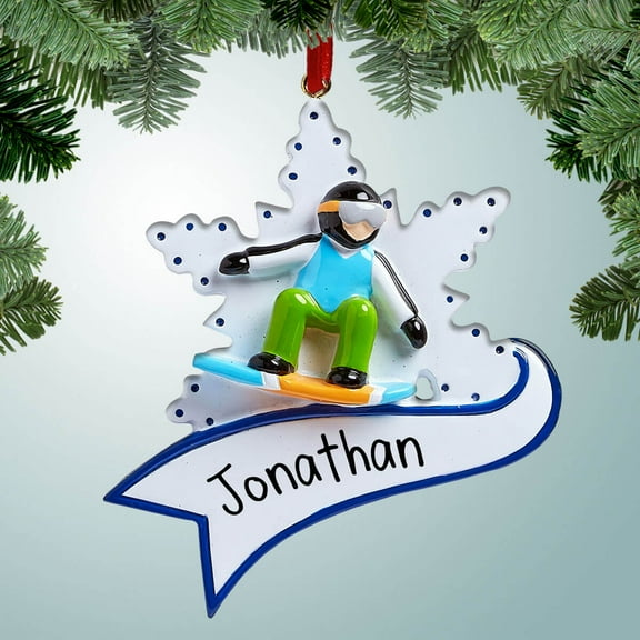 Personalized Snowboarder with Large Flake Christmas Ornament - Winter Sports - Snowboarding - Mountain Slopes - Snow - Great Gift Ideas