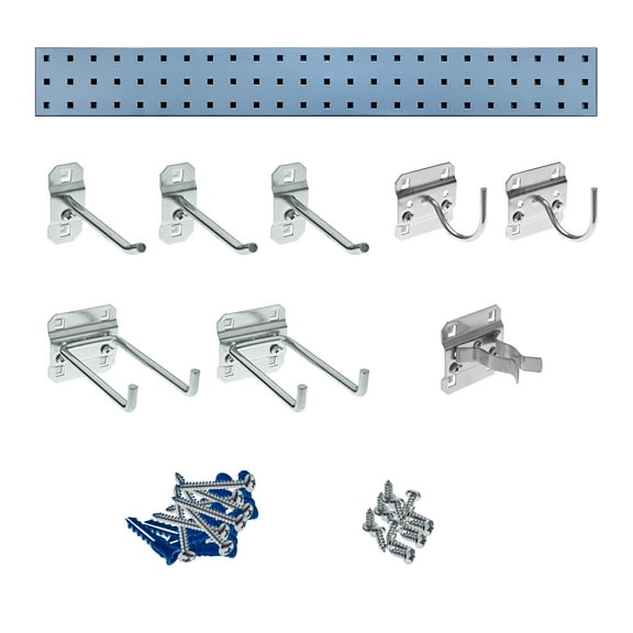 Triton Products® Silver Garden Pegboard Kit with (1) 36 In. x 4.5 In. 18 Gauge Steel Square Hole Pegboard and 8 pc LocHook Assortment