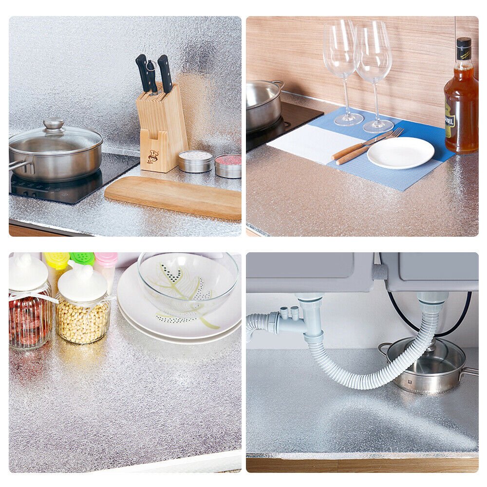 Aluminum Foil Kitchen Backsplash Sticker Oil/Water Proof Peel and Stick