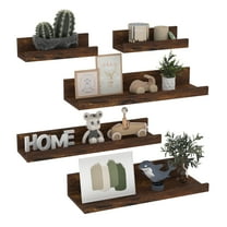 Floating Wall Mounted Shelves Set of 5, Rustic Small Picture Ledge for Bathroom, Bedroom, Kitchen, Living Room Storage and Decoration, Brown