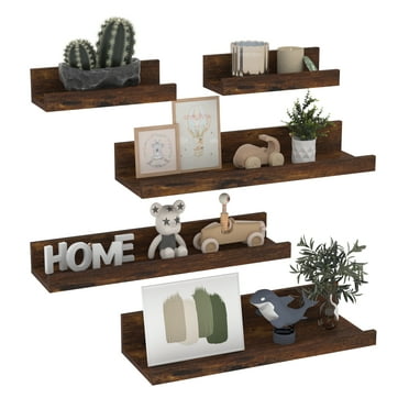Floating Wall Mounted Shelves Set of 5, Rustic Small Picture Ledge for Bathroom, Bedroom, Kitchen, Living Room Storage and Decoration, Brown