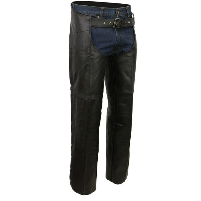 Event Biker EL1117BO Black Real Premium Leather Motorcycle Chaps for Men - Premium Leather Riding Chaps - 3X-Small
