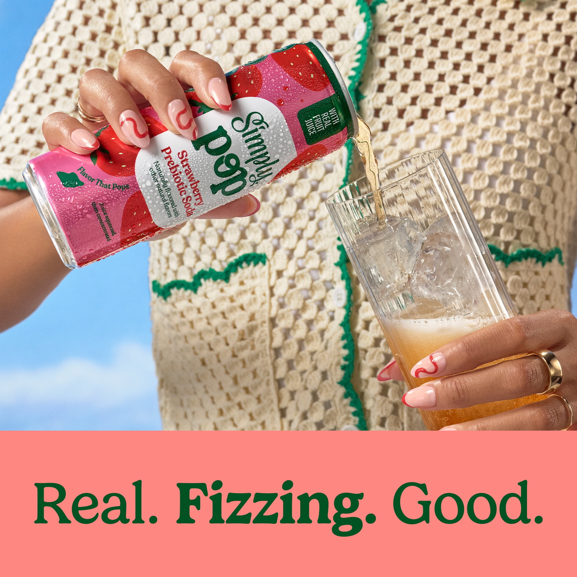 (12 pack) Simply Pop Prebiotic Soda Strawberry Drink, 12 oz. can